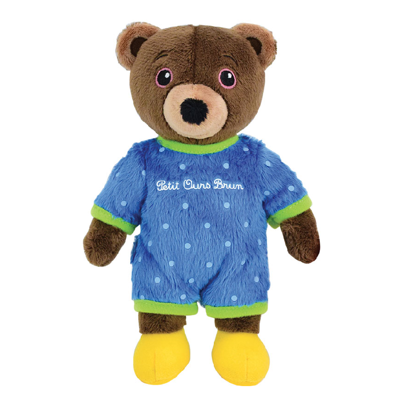  petit ours brun peluche pyjama bleu 18 cm 
